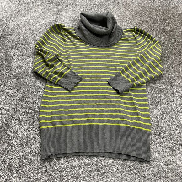 One A Sweater Womens Large Gray Yellow Striped Cowl Neck Long Sleeve Knit Casual - Picture 1 of 12